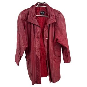 Pelle red leather M mid length trench vintage retro outdoor 70s 80s